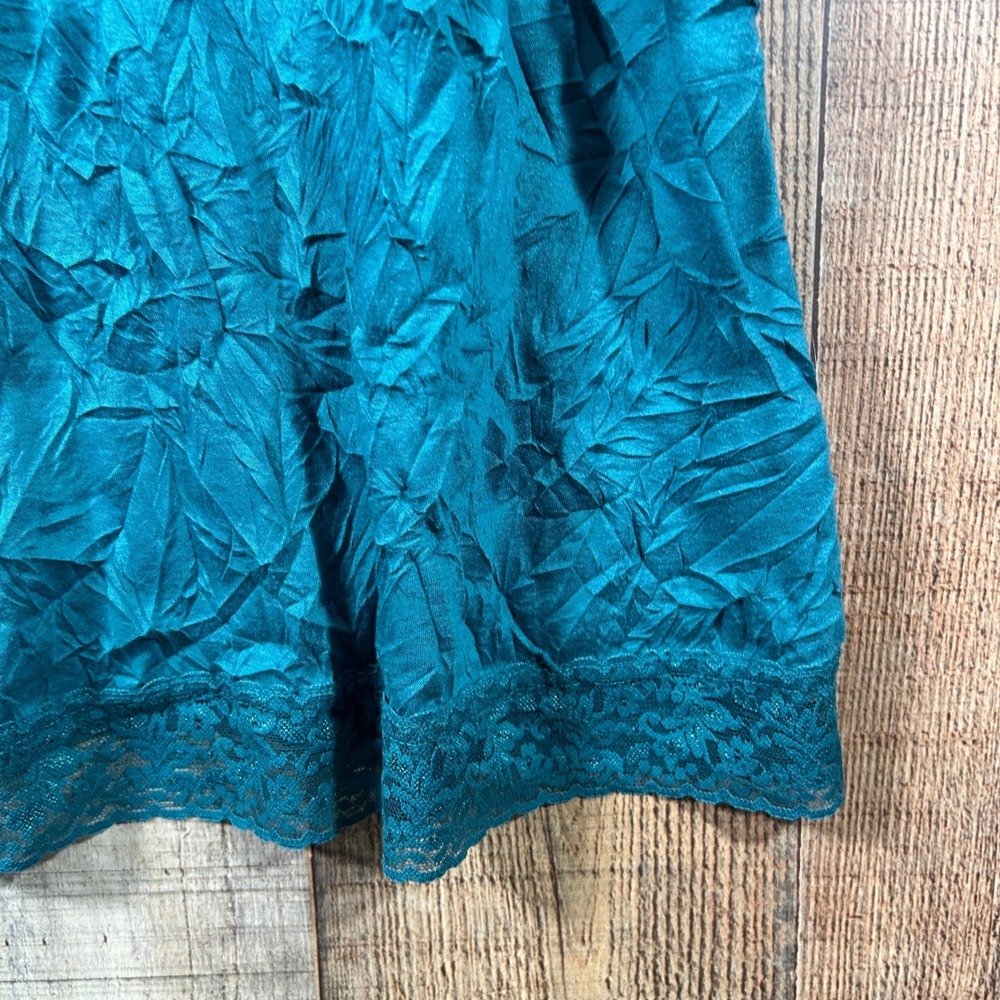 Coldwater Creek Teal Blue Crinkle Lace Trim Camisole Adjustable Straps XL - Picture 2 of 6
